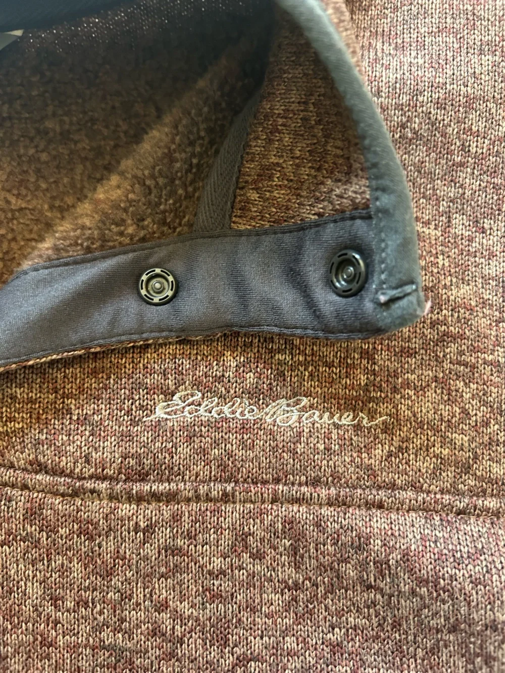 Eddie Bauer Men's Marled Maroon Crewneck Quarter-Snap Sweater - Picture 4 of 5